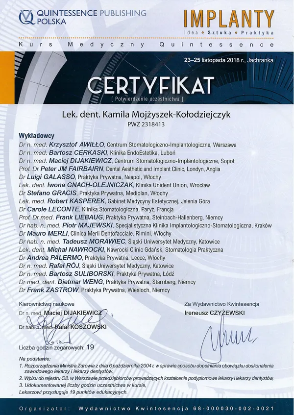Kurs Medyczny Quintessence - organizator: Wydawnictwo Kwintesencja - Jachranka - 2018