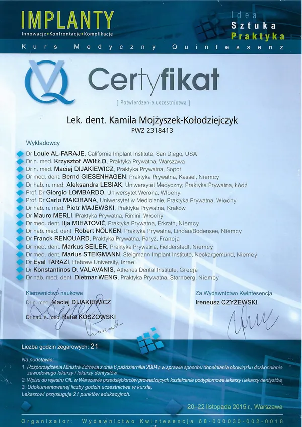 Kurs Medyczny Quintessenz - organizator: Wydawnictwo Kwintesencja - Warszawa - 2015